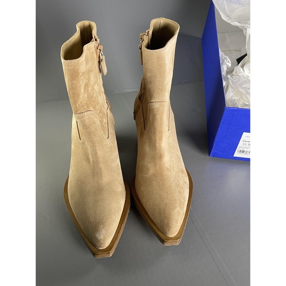 Stuart Weitzman Tate Bootie Shoes Womens Size 6.5 Camel Suede Ankle Boots - Picture 2 of 9